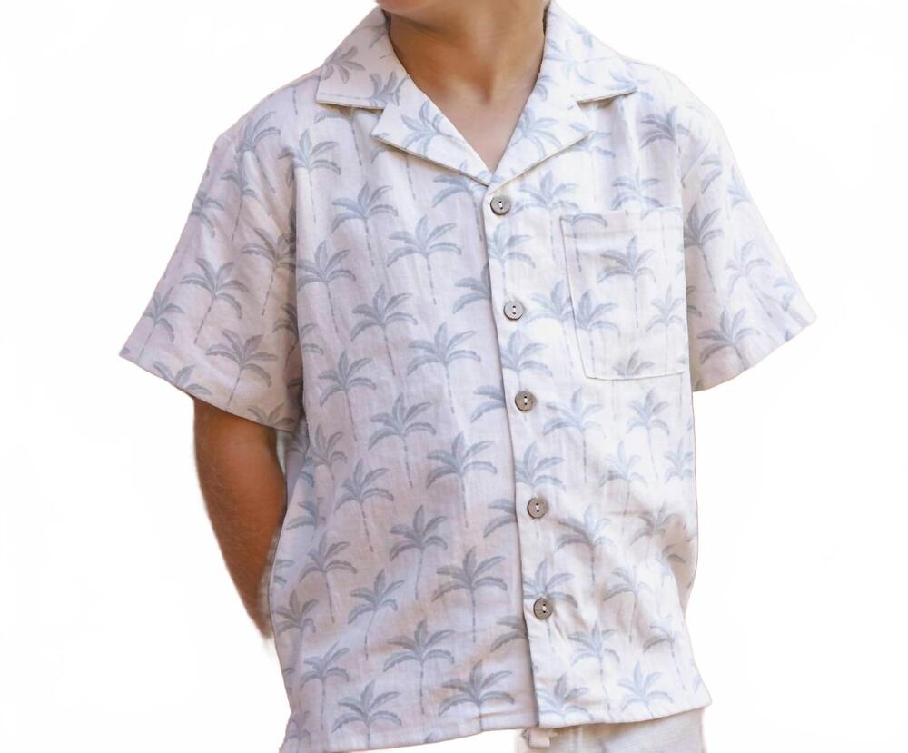 NEW RYLEE + CRU boys lapel collar shirt in palm trees